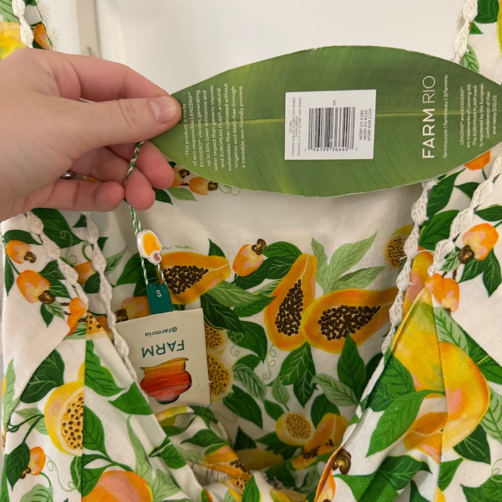 Farm Rio Papaya Salad Scarf Maxi Dress Off-White Linen Blend Size S NWT - Picture 4 of 8